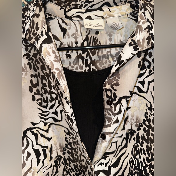 Kim Rodgers Top Womens Size Petit Large Collared Button Down Animal Print - Picture 5 of 7